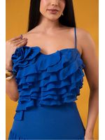 Conjunto Com Cropped Babados Flor Azul 42