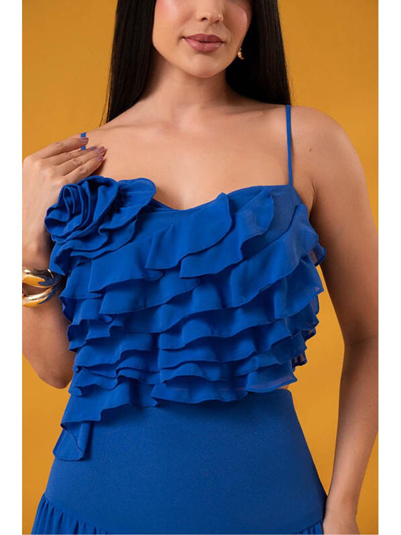 Conjunto Com Cropped Babados Flor Azul 42