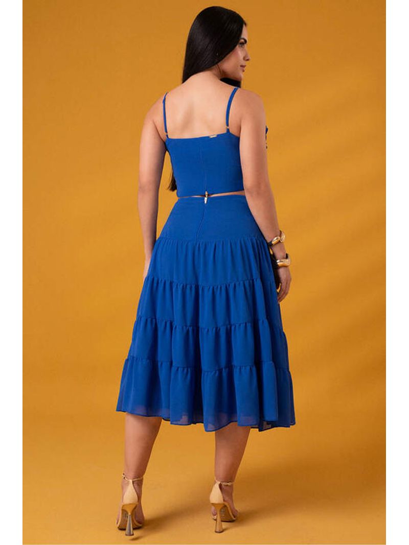 Conjunto Com Cropped Babados Flor Azul 40