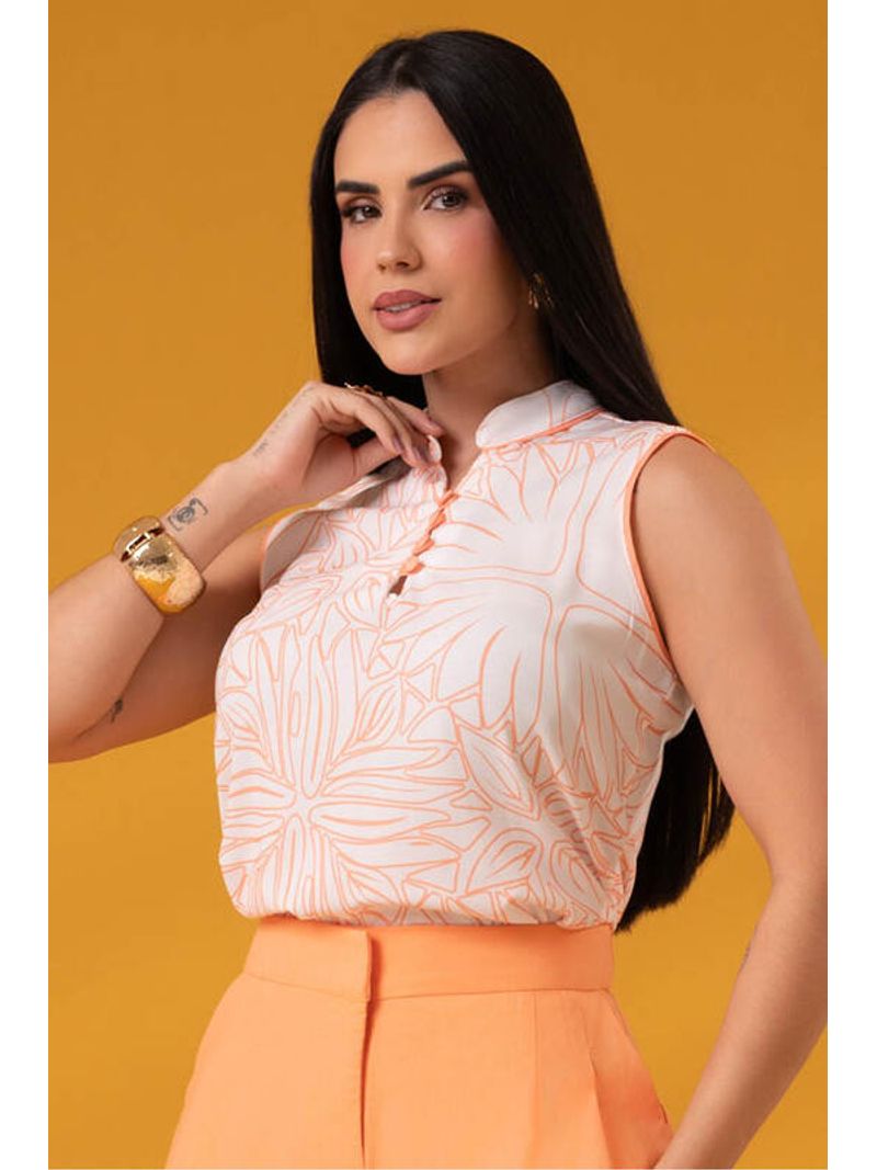 Blusa Regata Com Gola Padre E Vivos Laranja 42