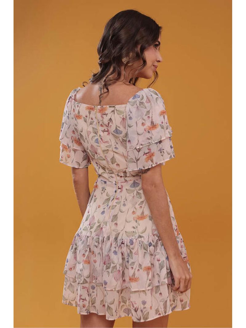 Vestido Curto Com Babados Duplos Estampado 42
