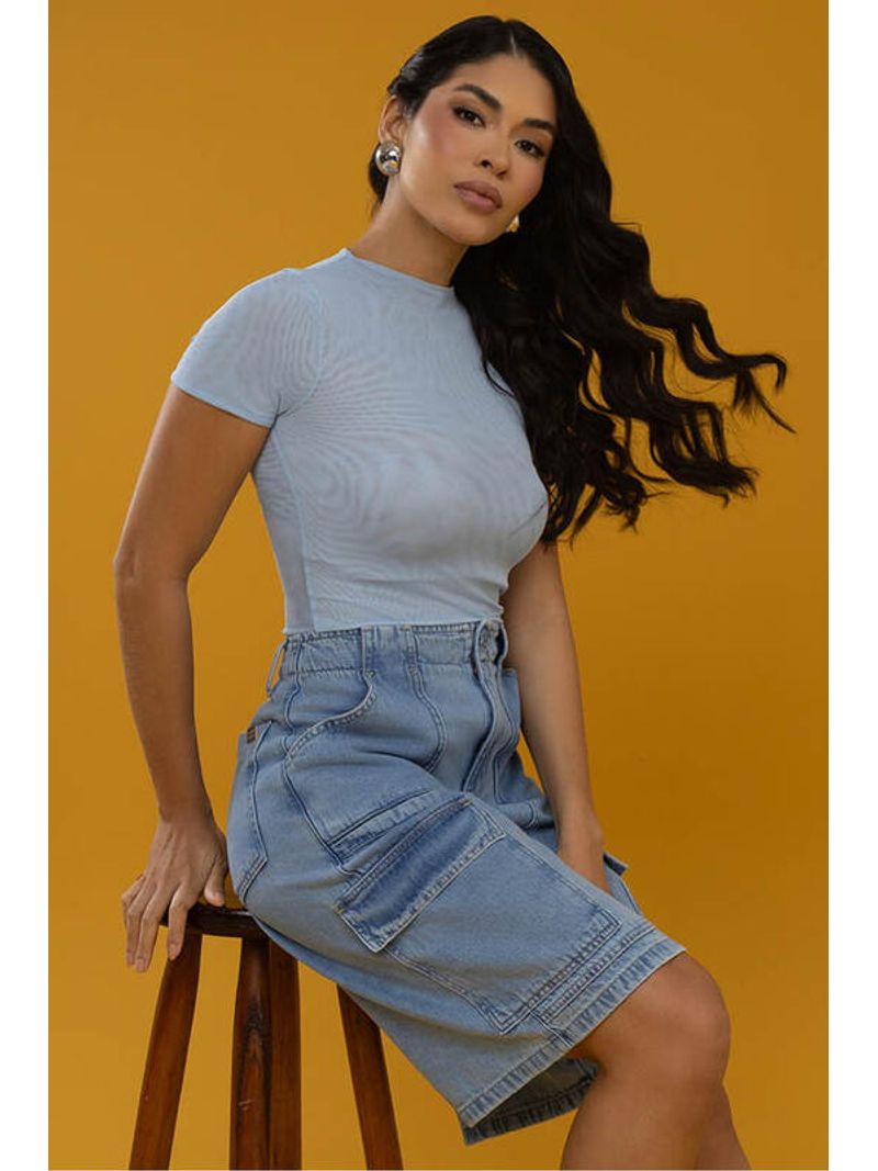 Short Bermuda Com Bolsos Aplicados Azul 38