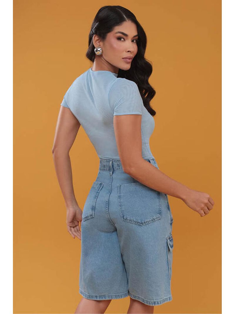 Short Bermuda Com Bolsos Aplicados Azul 38