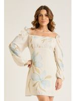 Vestido Curto Com Babadinho Estampado /  Azul 46