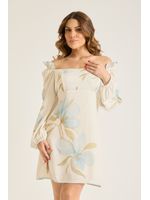 Vestido Curto Com Babadinho Estampado /  Azul 46