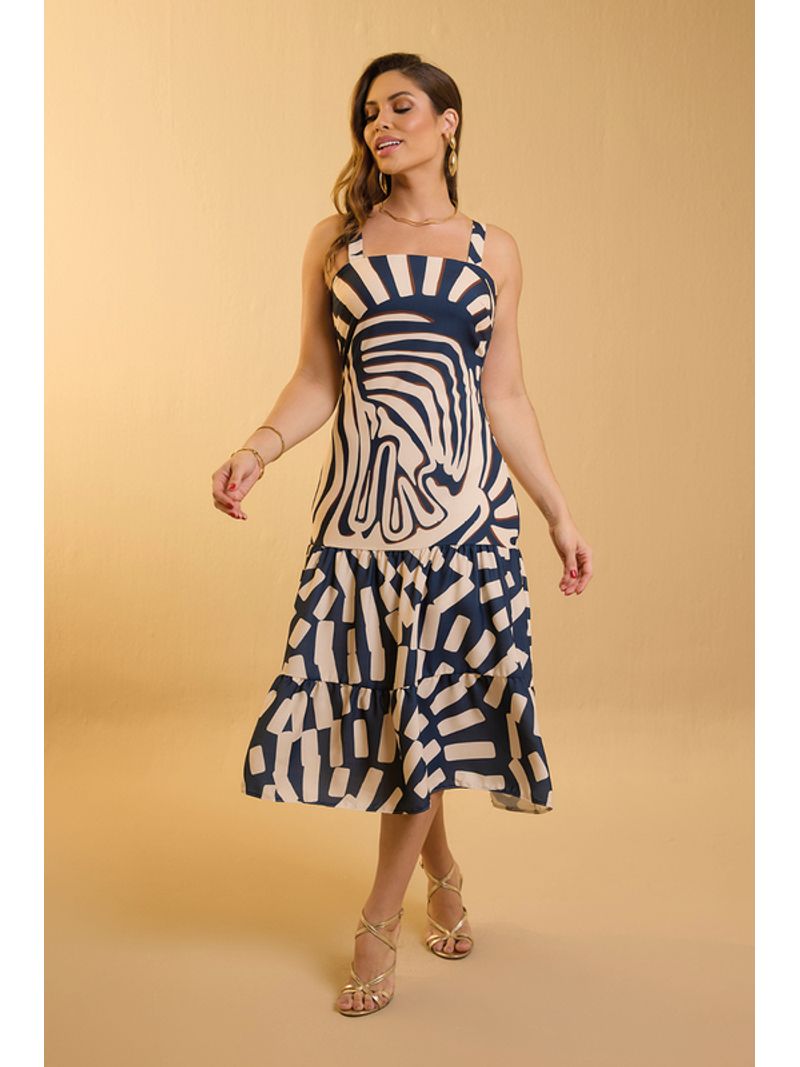 Vestido Midi Geometrico Estampado / Marinho 36