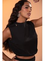 Conjunto Blusa Semi Cropped Com Gola Alta E Saia Preto 46