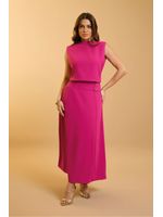 Conjunto Blusa Semi Cropped Com Gola Alta E Saia Fucsia 44