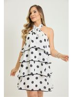 Vestido Plano Curto Em Camadas Estampado / Preto 42