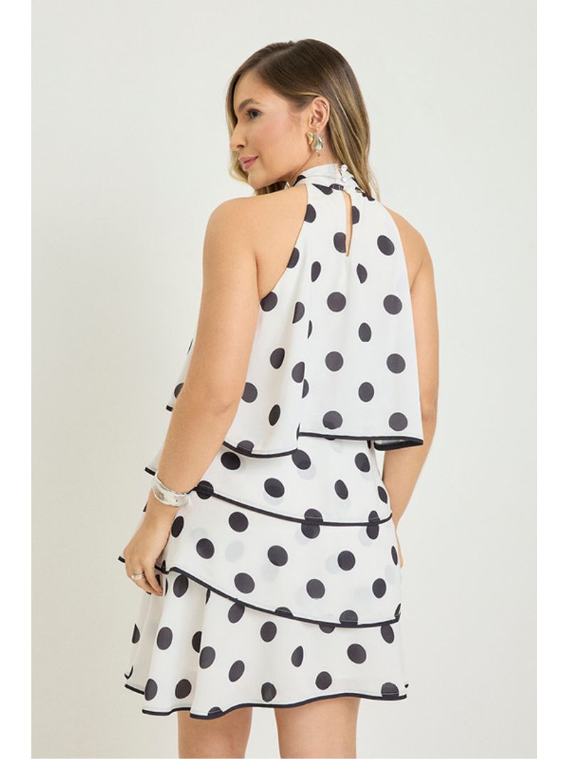 Vestido Plano Curto Em Camadas Estampado / Preto 42