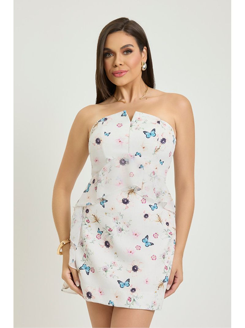Vestido Sem Alcas Com Jabour Estampado 40