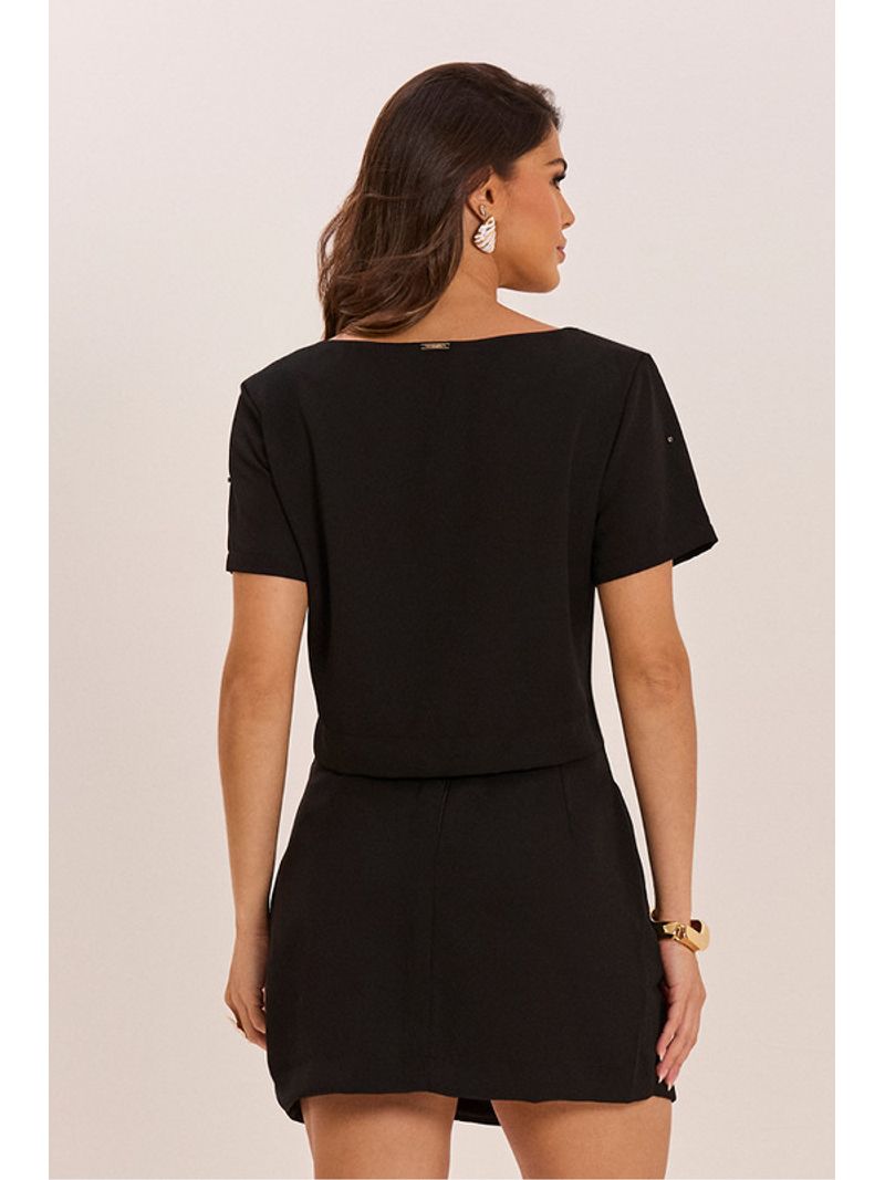 Conjunto Blusa Semi Cropped E Saia Transpassada Preto 46