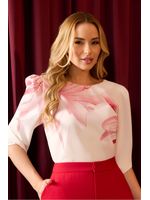 Blusa Decote Canoa Com Manga 3/4 Estampado / Rosa 40
