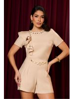 Short Curto Com Cinto De Corrente Vinho 36