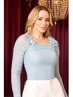 Blusa Com Flores Aplicadas Azul P