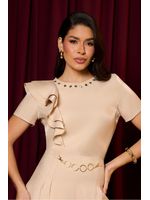 Blusa Baby Look Com Jabour Em Ombro Unico Bege 38