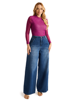 Calca Wide Leg Com Bolso Reto Azul 40