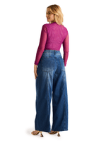 Calca Wide Leg Com Bolso Reto Azul 40