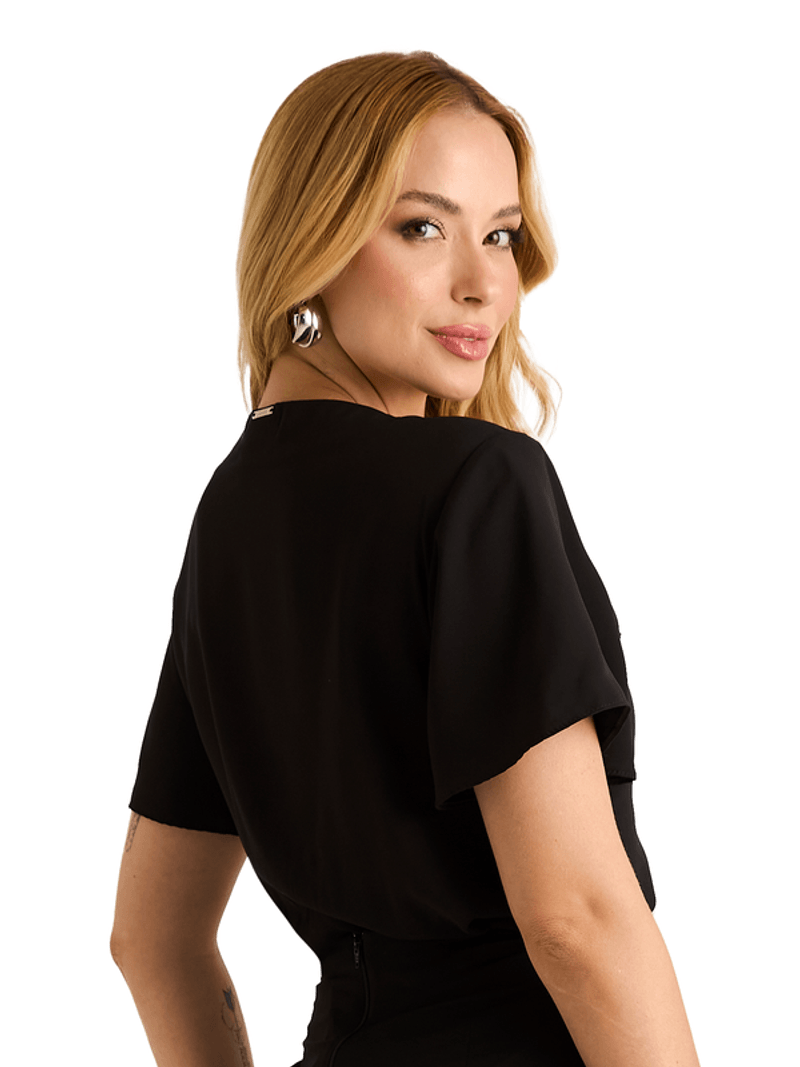 Blusa Padrao Com Nervuras Preto/prata 38