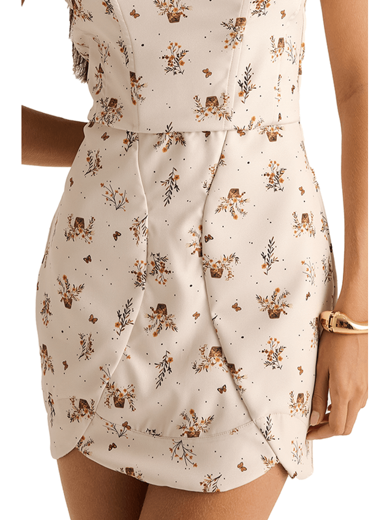 Vestido Plano Curto Com  Alca Removiveis Estampado 40