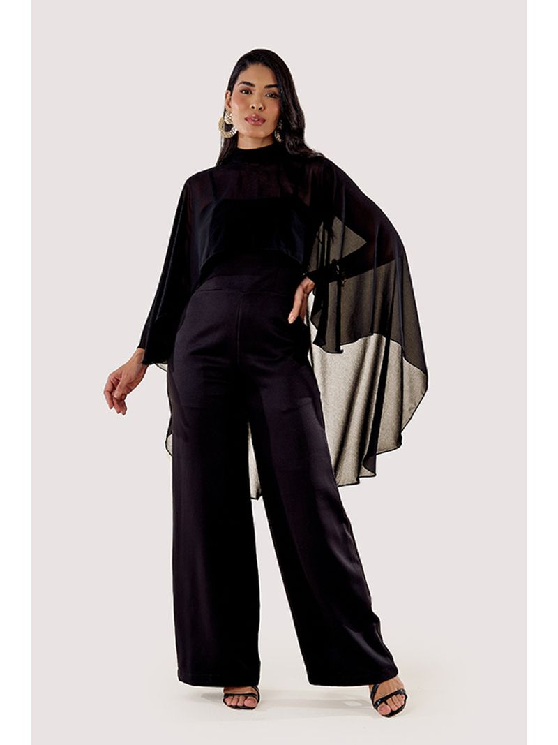 Macacao Longo Com Capa Fluida Preto 38