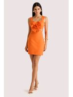 Vestido Plano Curto Com Flor E Vazado Laranja 46