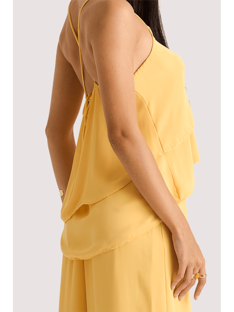 Conjunto De Blusa Em Camadas Com Calca Amarelo 38