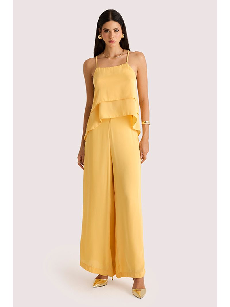 Conjunto De Blusa Em Camadas Com Calca Amarelo 44