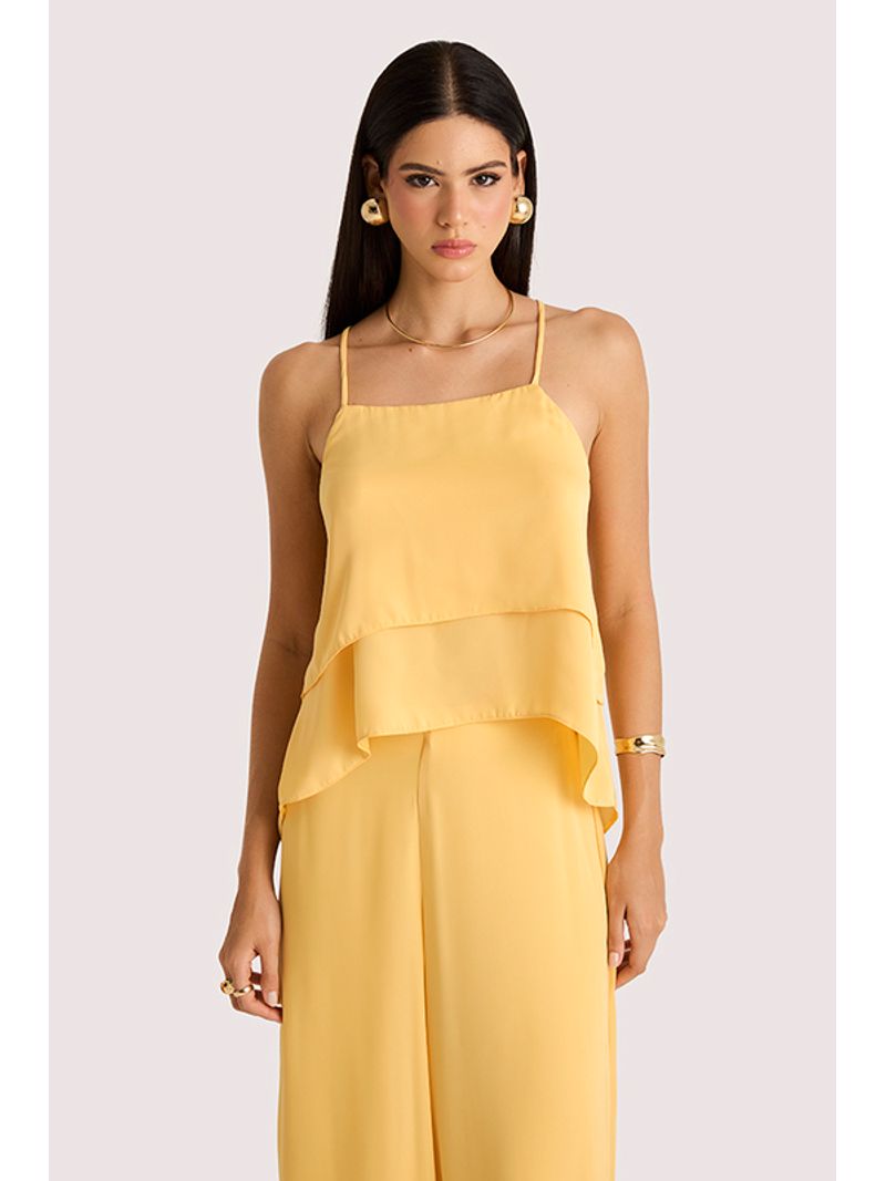 Conjunto De Blusa Em Camadas Com Calca Amarelo 44