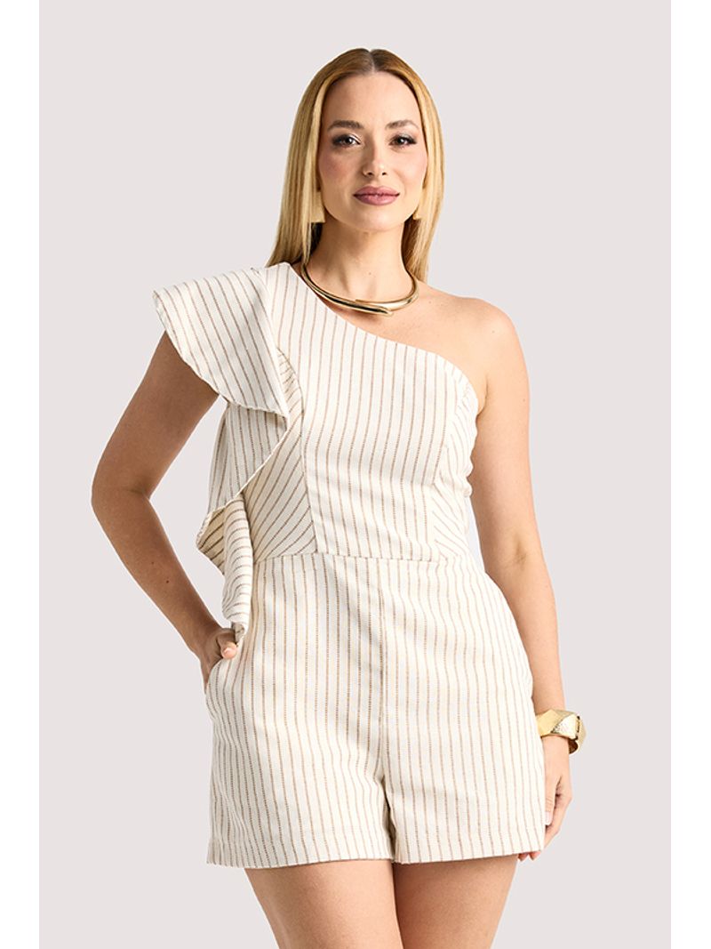 Macacao Curto Ombro Com Babado Natural 46