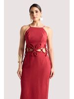 Vestido Plano Midi Com Vazado E Aplicacoes Vinho 36