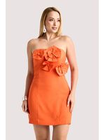 Vestido Plano Curto  Aplicacoes De Flores E Borbolaranja 46