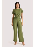 Conjunto Blusa Semicropped E Calca Com Rolutes Verde 38