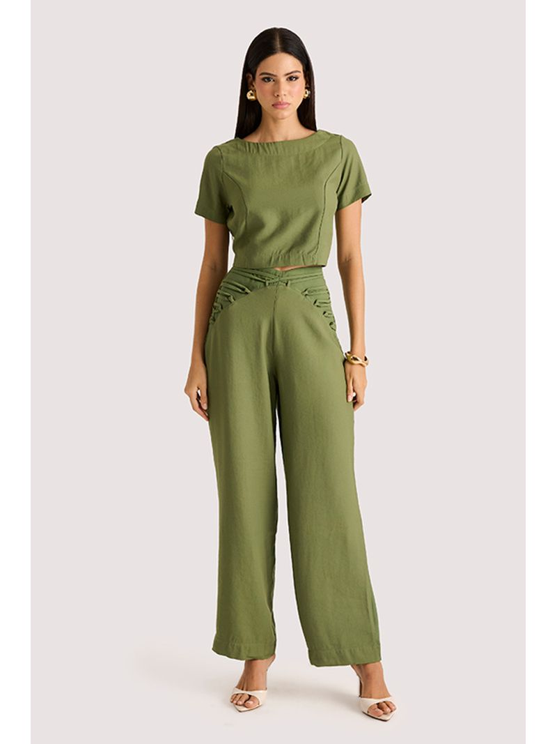 Conjunto Blusa Semicropped E Calca Com Rolutes Verde 38