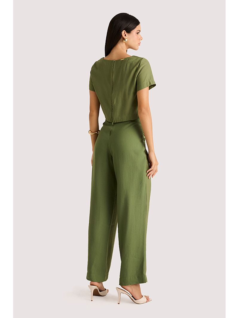Conjunto Blusa Semicropped E Calca Com Rolutes Verde 38