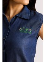 Conjunto Regata Cropped Bordada E Pantalona Azul 38