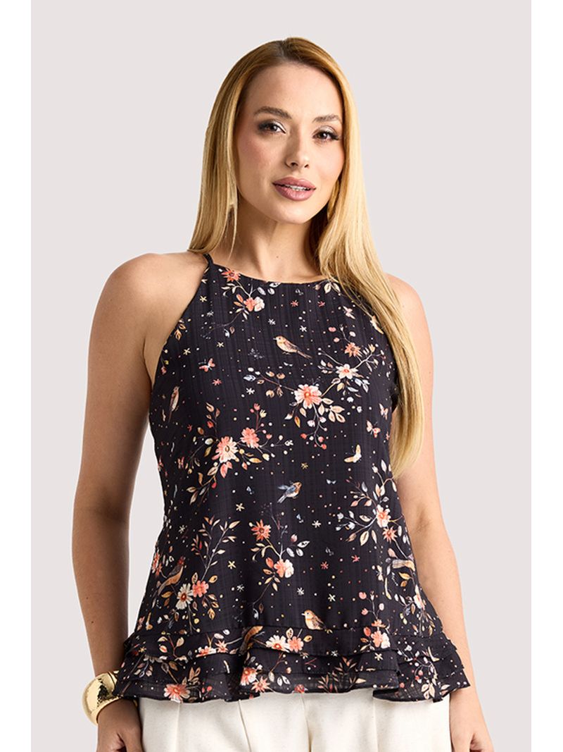 Blusa Alca Fina Com Babados Na Barra Estampado 38