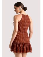 Vestido Plano Curto Com Babados Marrom 38