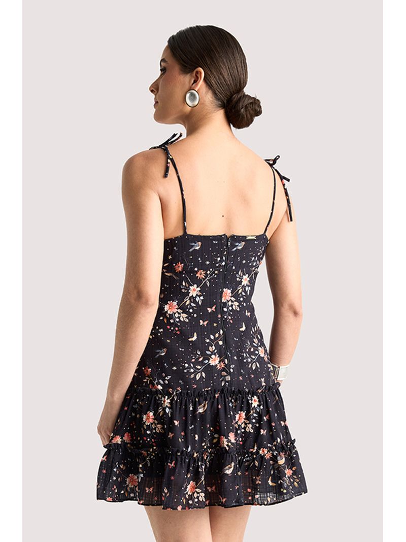 Vestido Plano Curto Com Babados E Alca Com Amar Estampado 44