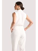 Calca Reta Com Lapelas E Recorte Frontal Off White 36