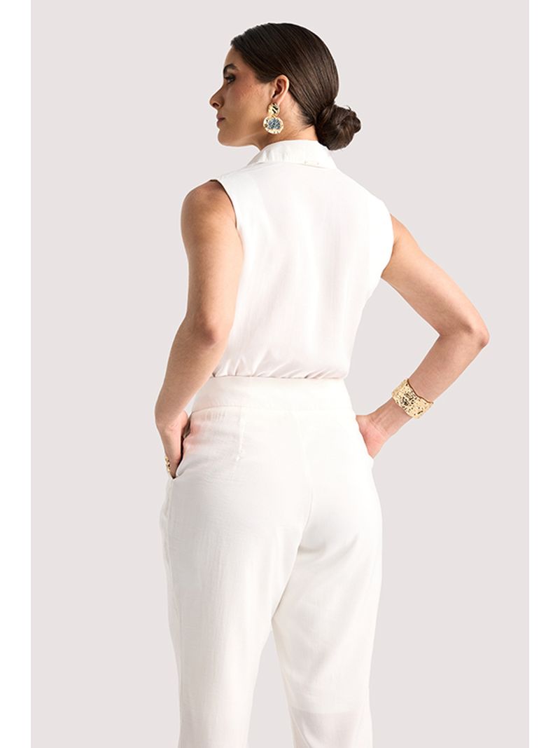 Calca Reta Com Lapelas E Recorte Frontal Off White 44
