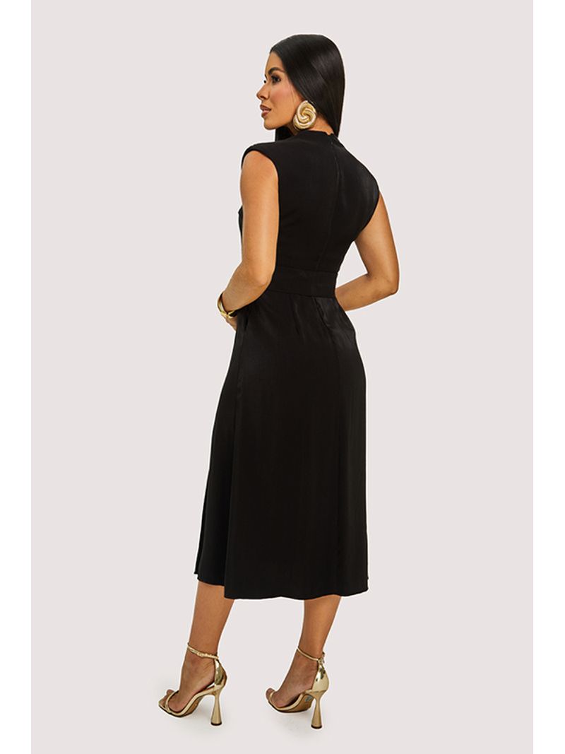 Vestido Plano Midi Com Fivela Preto 38