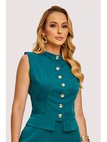 Blusa Cropped Com Botoes Aplicados E Gola Verde 38