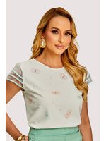 Blusa Baby Look Com Manga De Babados Em Camada Estampado 38