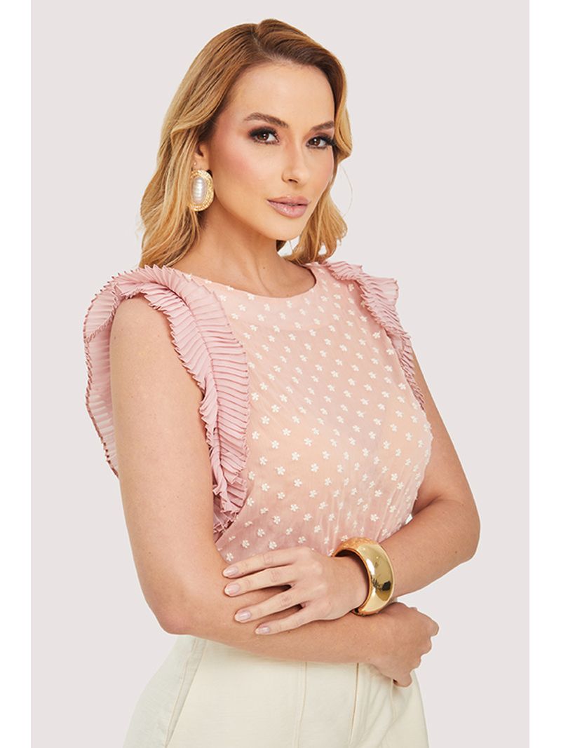 Conjunto Blusa Com Plissado E Short Rosa 36