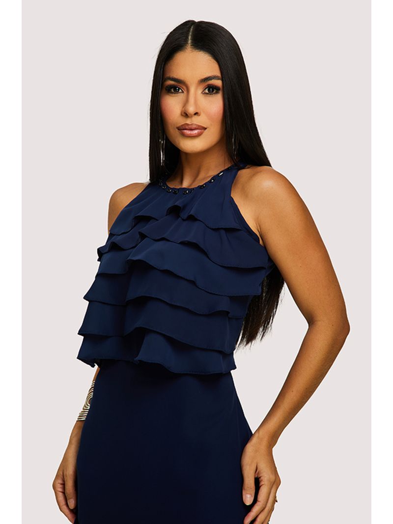 Conjunto De Saia Com Blusa Em Camadas Marinho 40