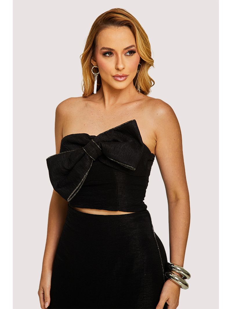 Conjunto De Cropped Com Laco E Saia Preto 36