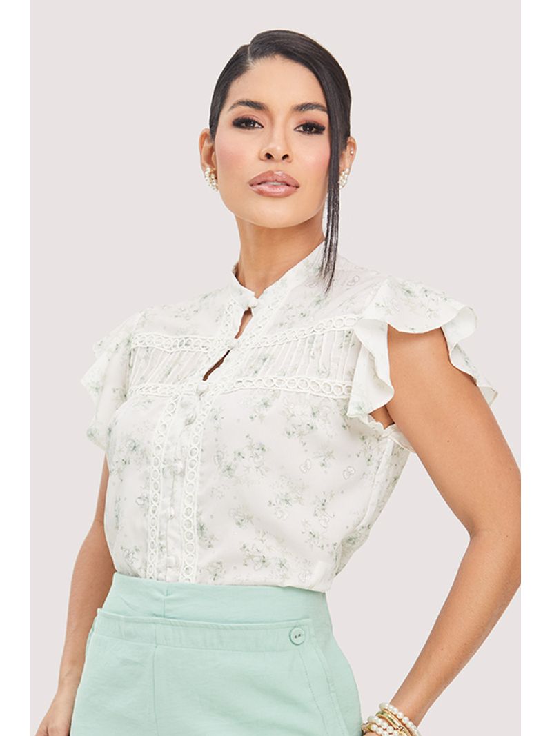 Blusa Com Babado Jabour Estampado 38