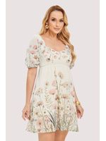 Vestido Plano Floral Com Manga Bufant Estampado / Natural 36