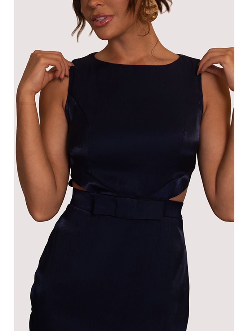 Vestido Plano Midi Com Vazado E Laco Marinho 38